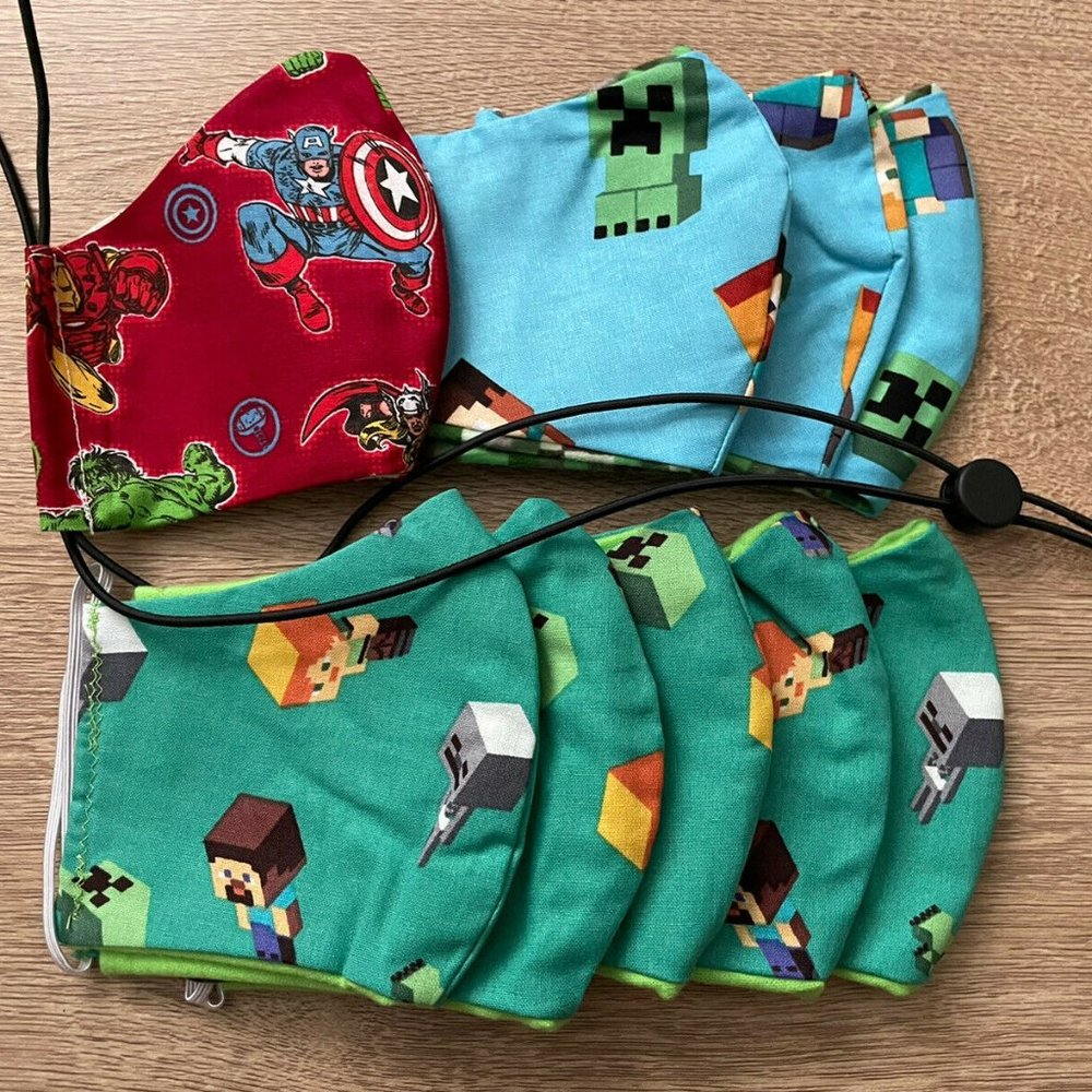 Lot of 9 Kid Face Mask Minecraft and Marvel Avenger
